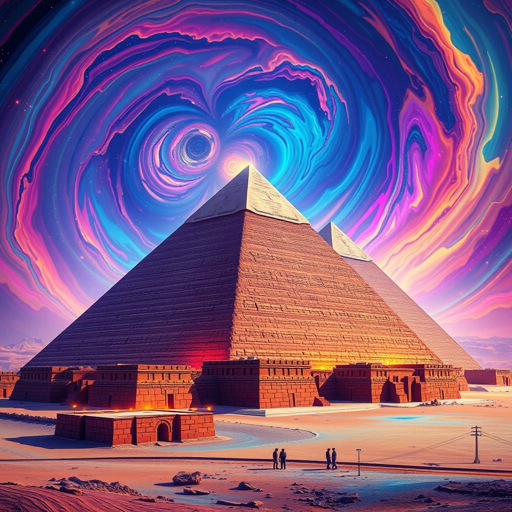 Giza Pyramids with Astral Cosmic Backdrop