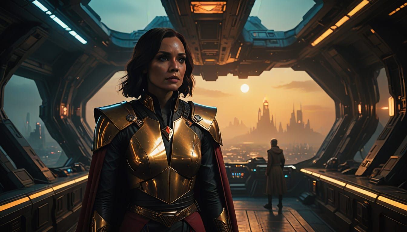 Regal Female Klingon Captain in Royal Uniform on Starship Br...