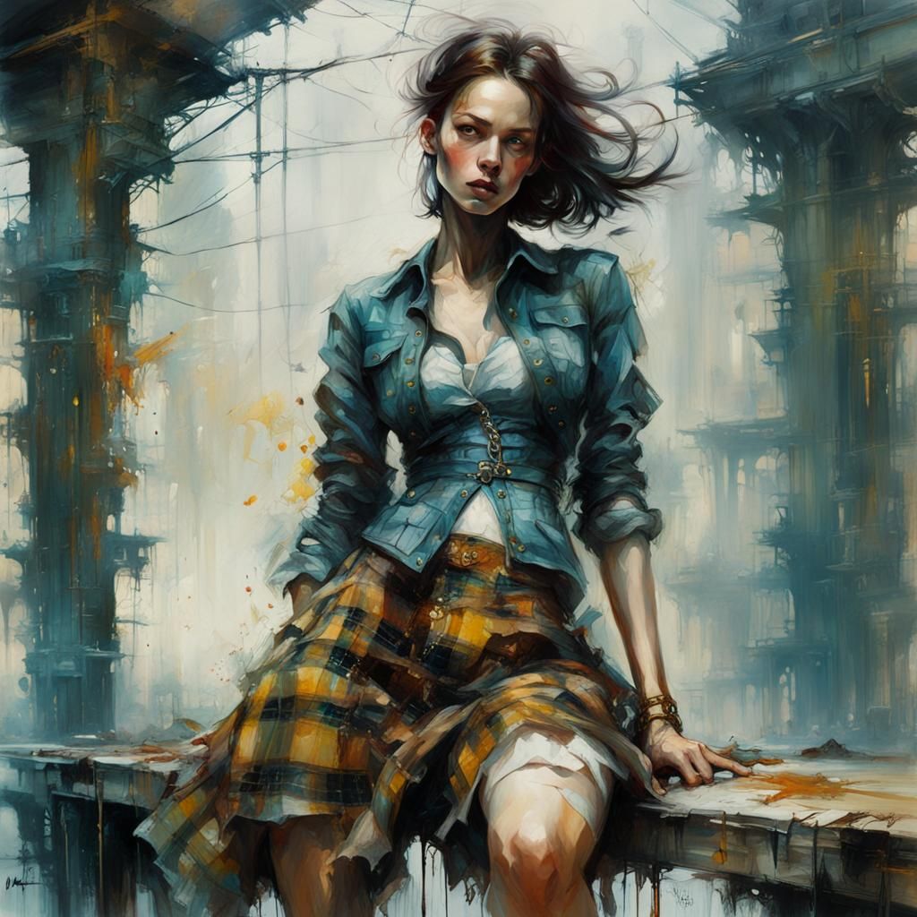 Plaid Model in Digital Air Brush Fantasy Art