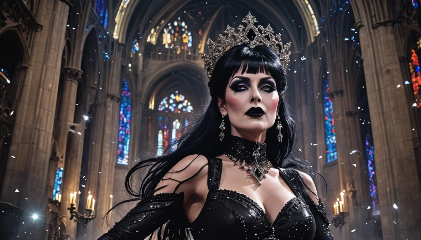 Gothic Burlesque Dancer in Starry Cathedral: Fantasy Art