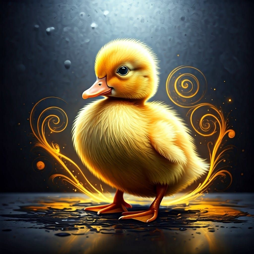 Vibrant Duckling Against Chrome Background