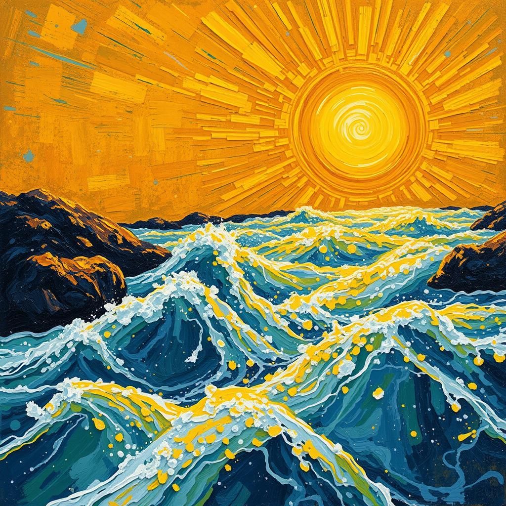 Golden Sun with Impasto Brushstrokes in Gouache Paint