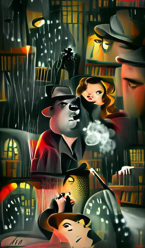 Noir Crime Scene in Vintage Storybook Style