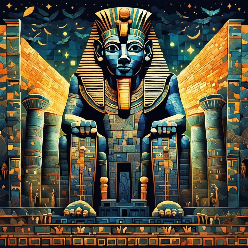 Surreal Neon Luxor Temple Mosaic at Night