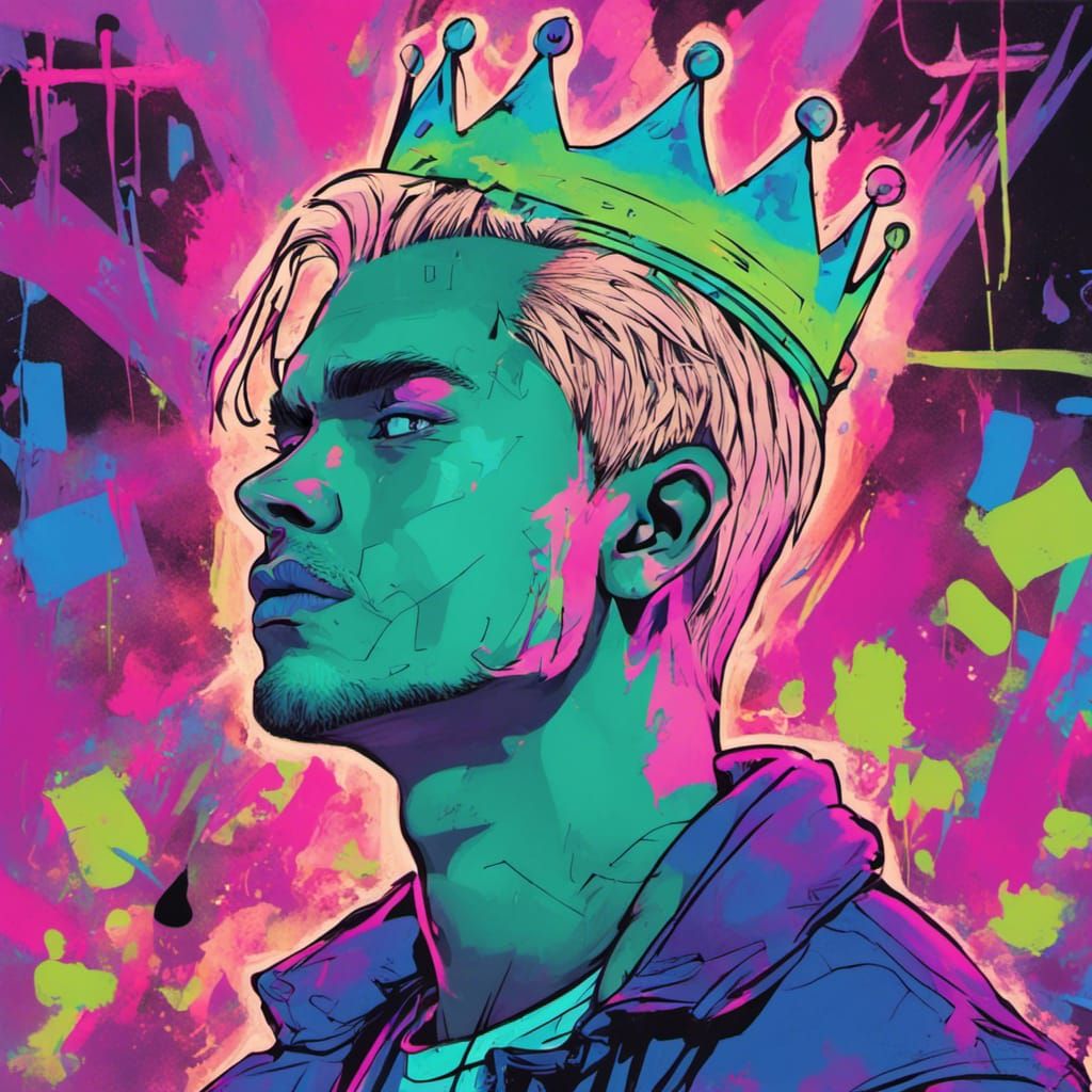 Neon Handsome Man at Gambling Party in Graffiti Art