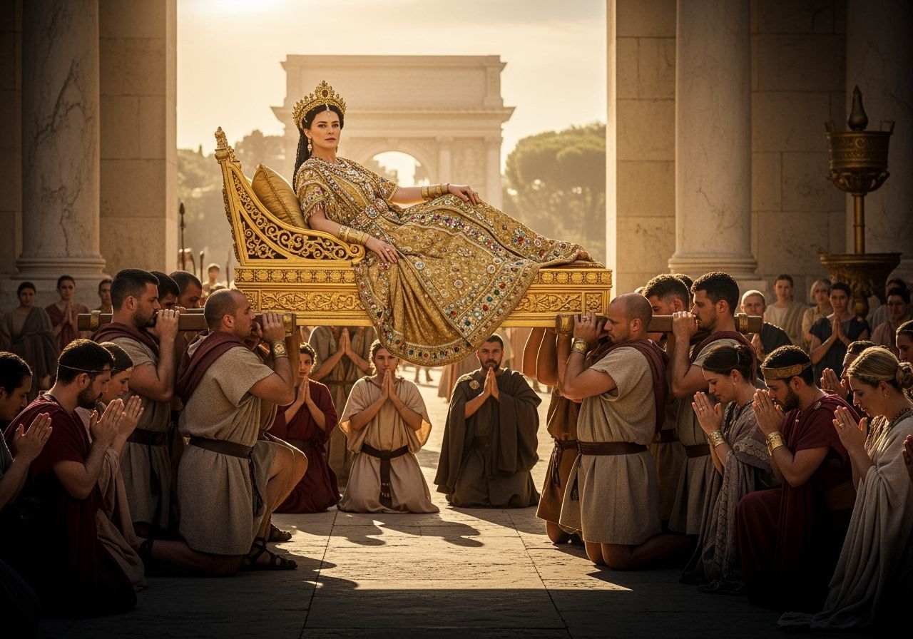 Opulent Roman Empress on Golden Litter