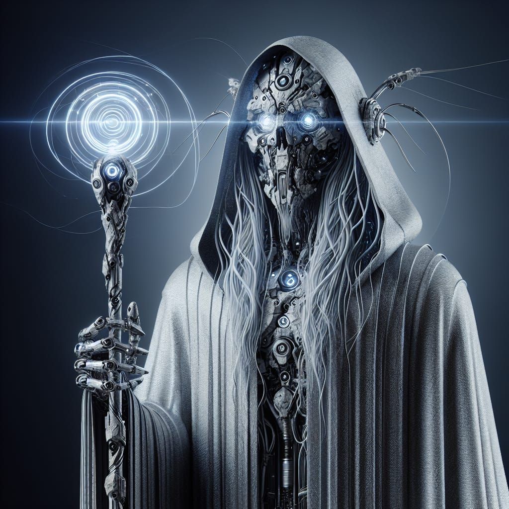 Cyborg Wizard in Industrial Aesthetic