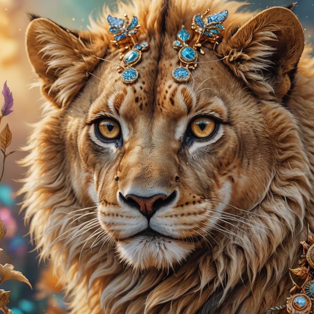 Lion Cub on Cat Nose in Fantasy Art