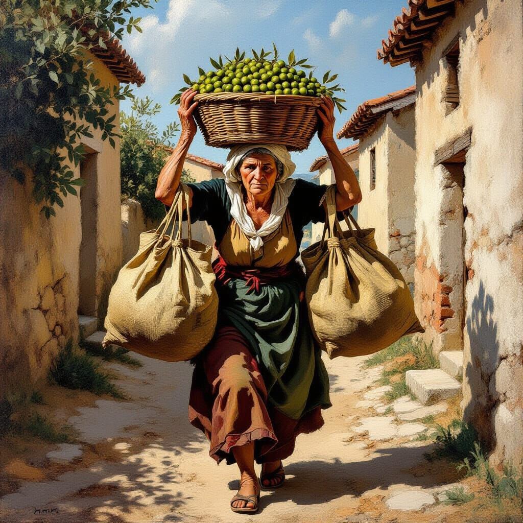 Baroque Painting: Sicilian Woman Carrying Olives