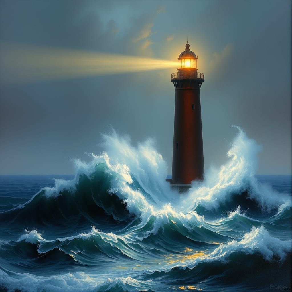 Majestic Lighthouse Surrounded by Crashing Waves