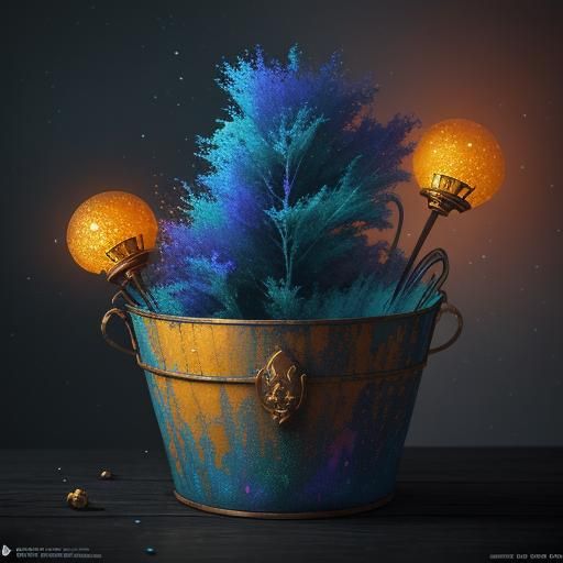 Shimmering Space Paint Bucket: Dreamlike Oil Painting