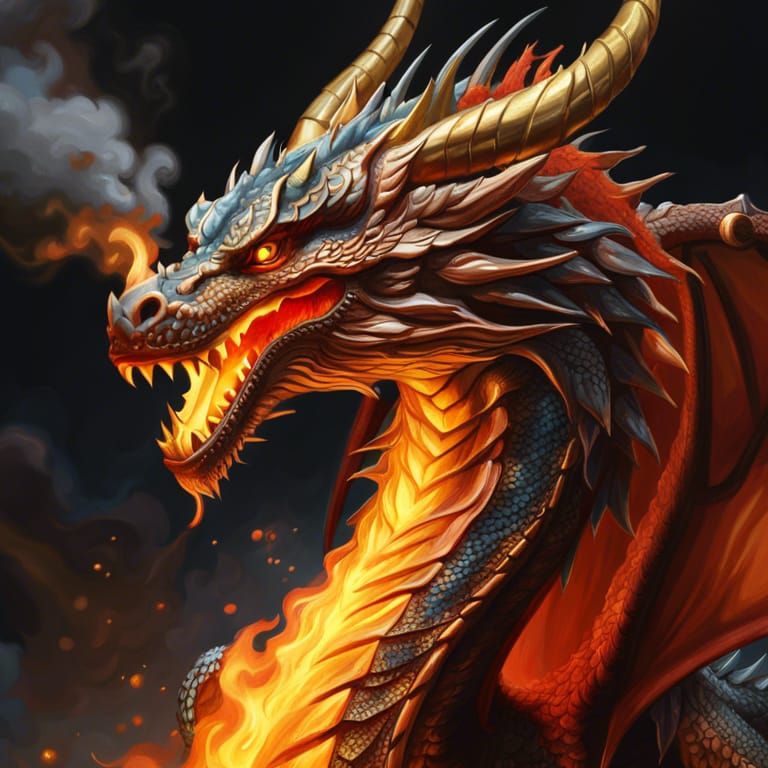 Majestic Fire Dragon Portrait in Hyperrealistic Anime Style