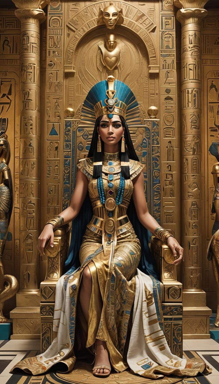 Cleopatra on Golden Throne in Royal Palace
