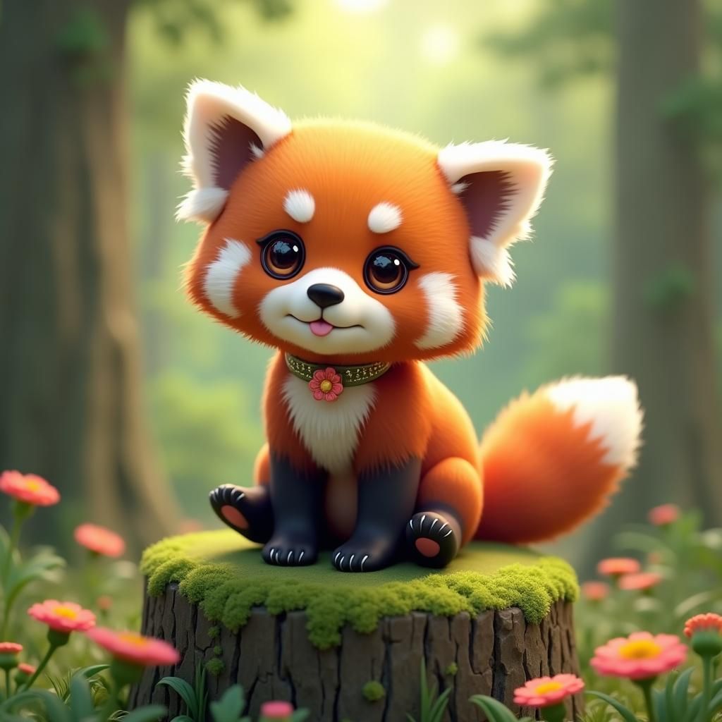 Chibi Red Panda in Lush Forest: 3D Anime Style