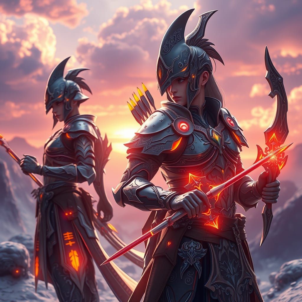 Heroic Shark-Like Archers in Ethereal 3D Anime Art