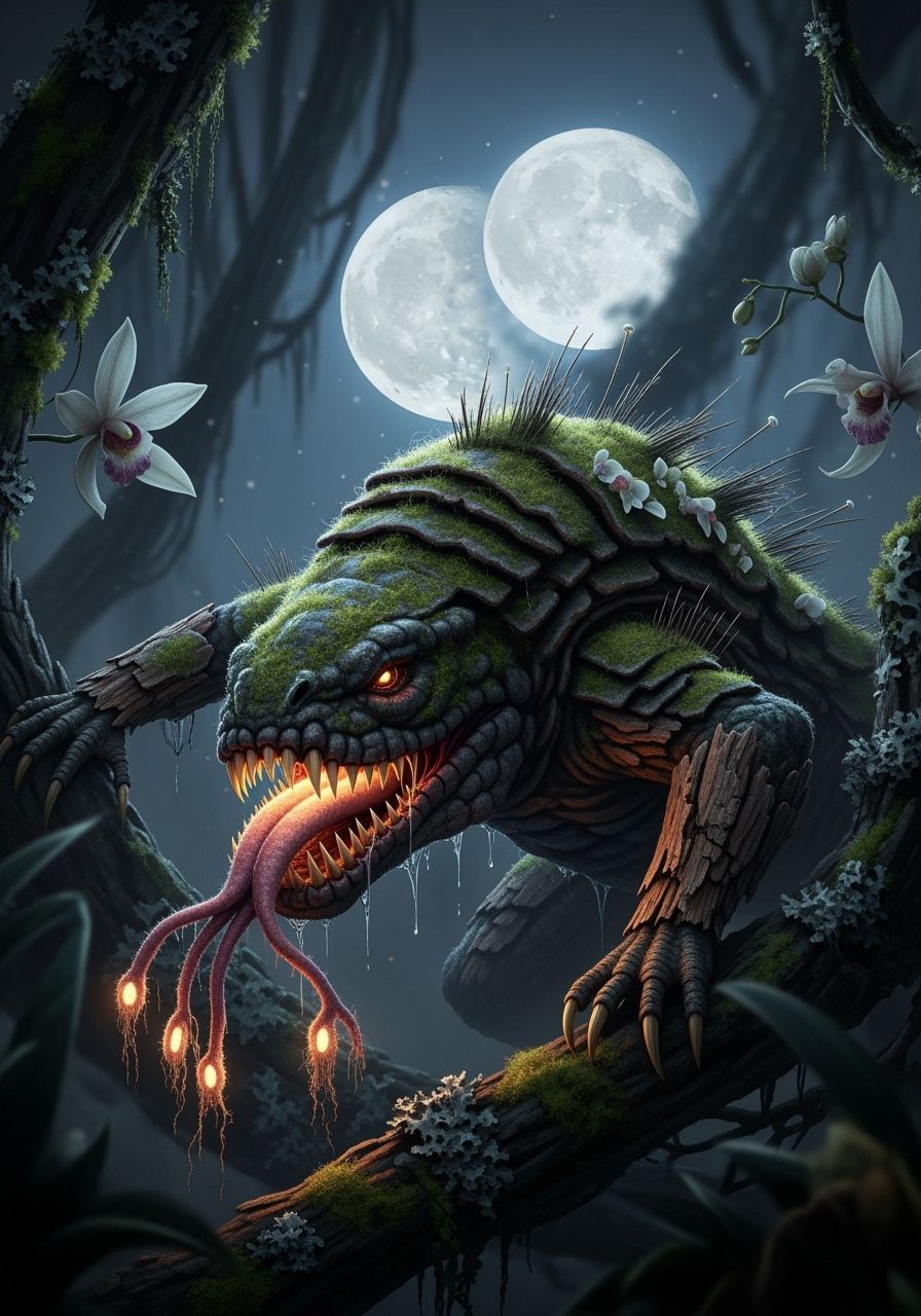 Otherworldly Cryptid Predator in Necro-Folk Style