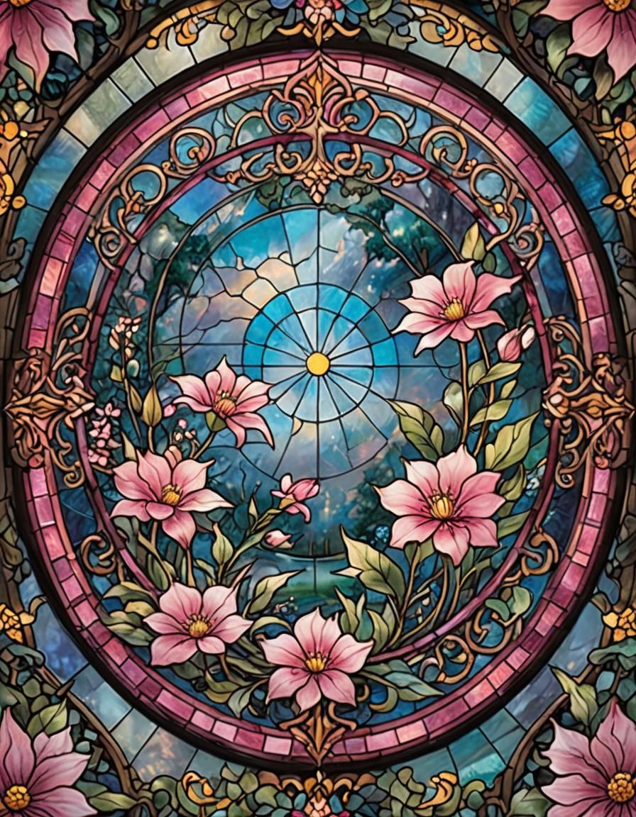 Pink Gilly Flower Stained Glass Fantasy