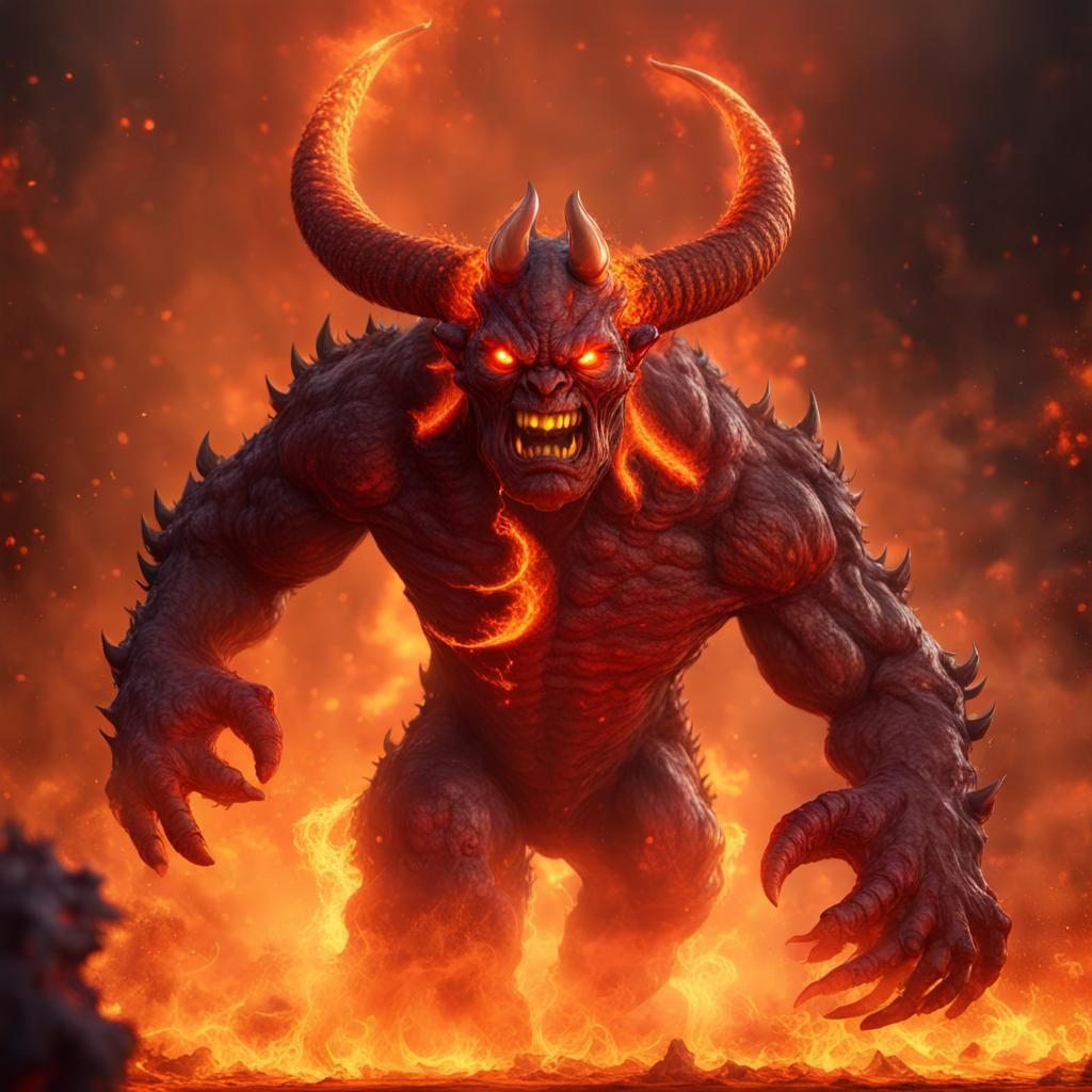 Infernal Horned Monster in a Fiery Apocalypse