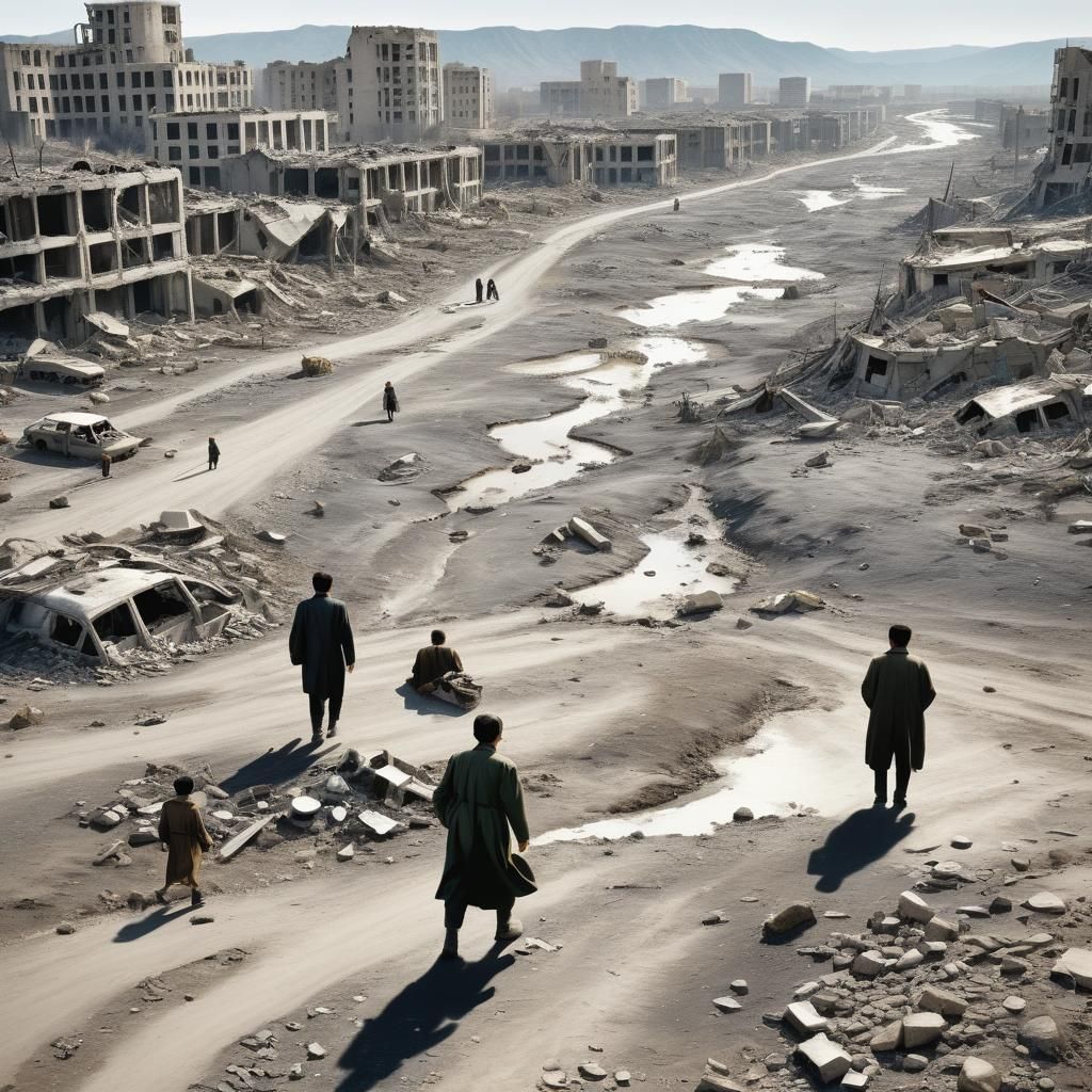 Post-Nuclear Survivors Wander a Desolate Wasteland