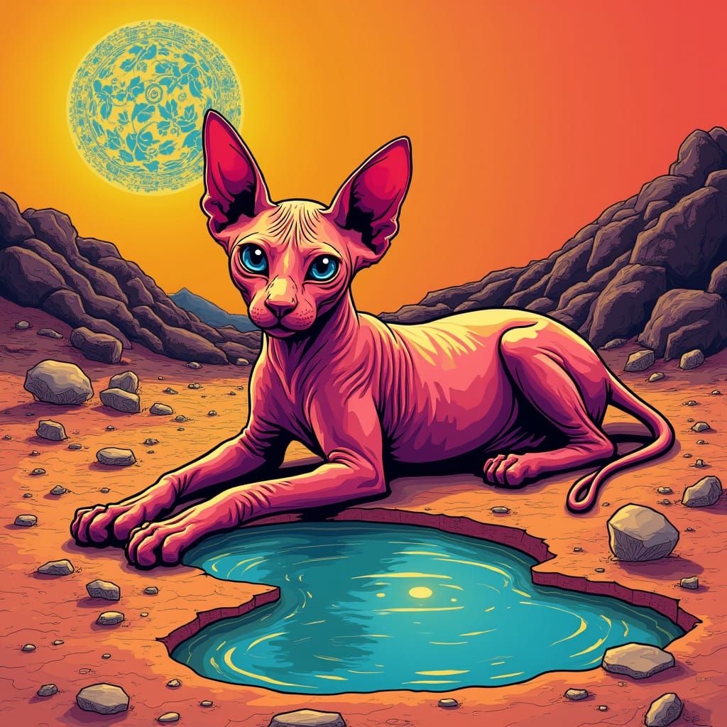 Sphynx Cat on Mars in Pop Art Style