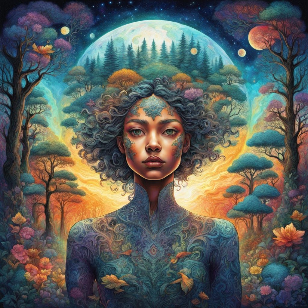 Crewel Embroidery Forest Woman 3