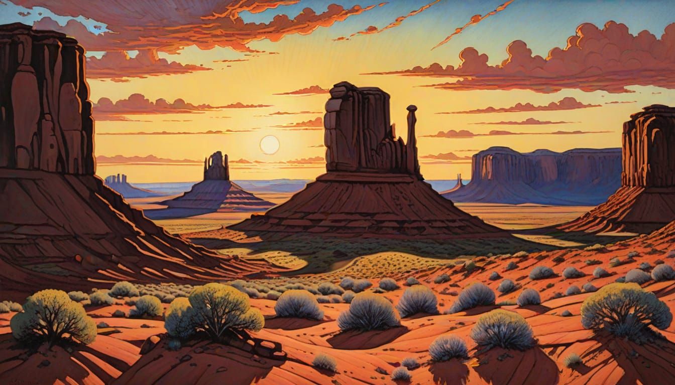 Monument Valley Sunset Charcoal Drawing