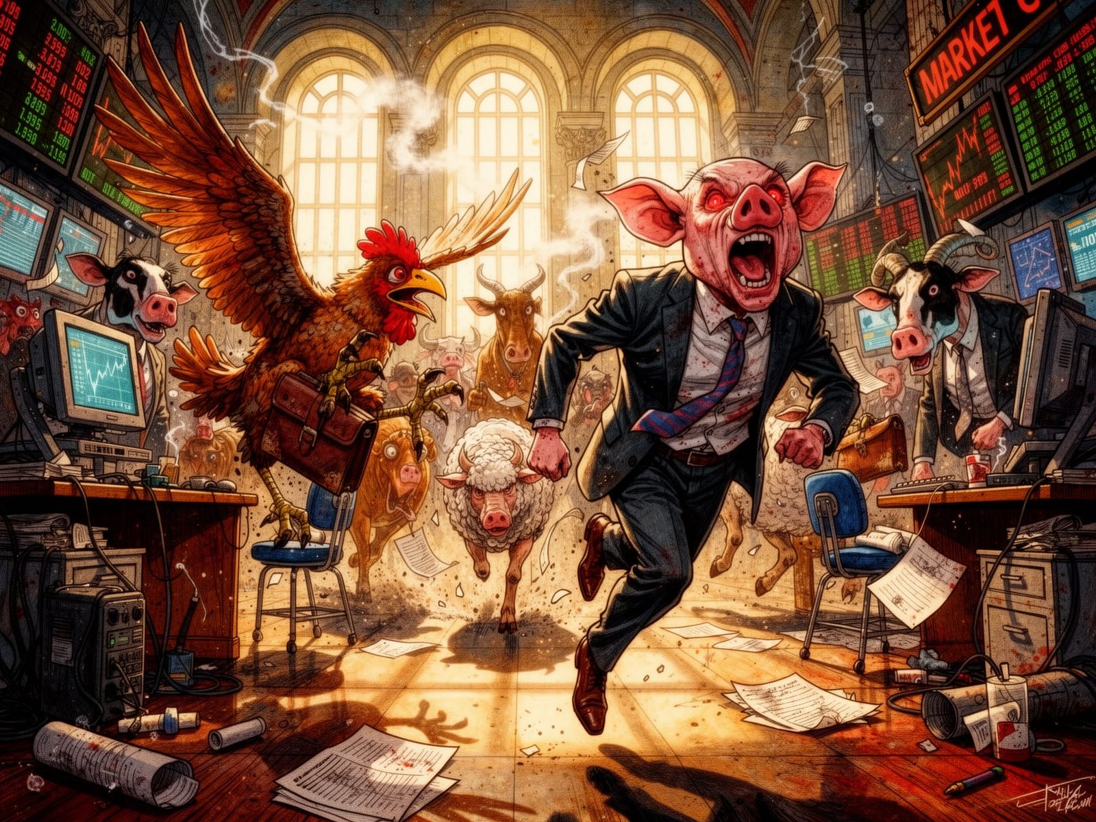 Disturbing Farm Animals Stampede Wall Street in Gonzo Style