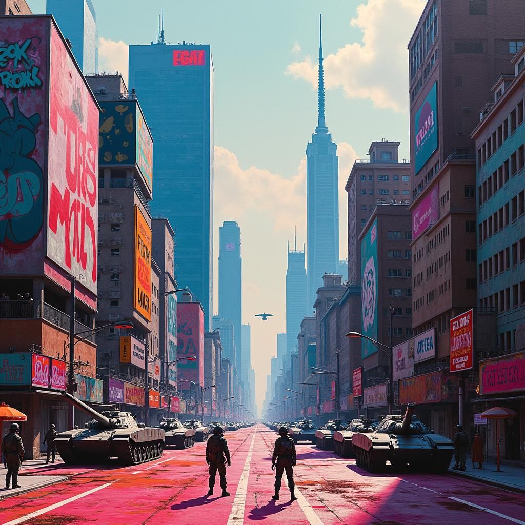 Futuristic Cityscape Under Threat: Force Field Defense