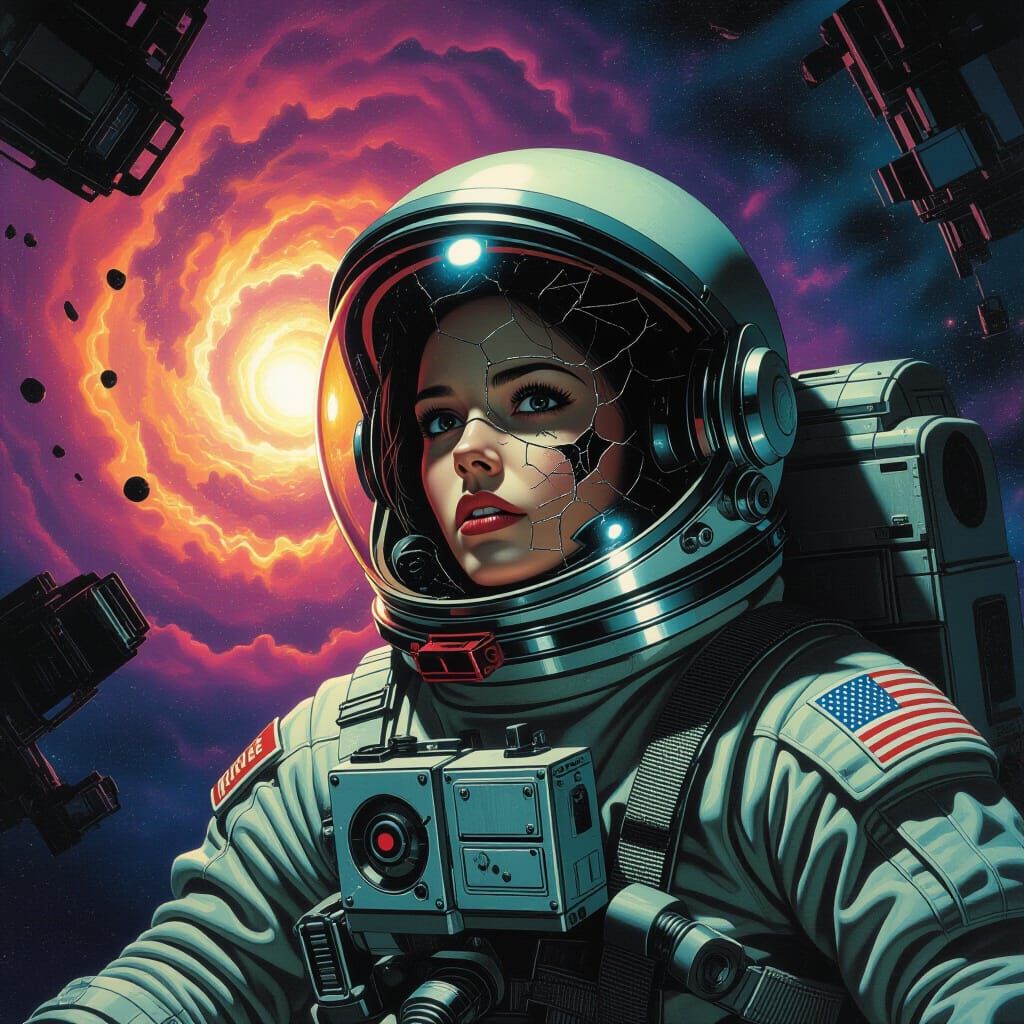 Cosmonaut's Cracked Helmet Reveals Stranger's Face Amidst Ne...