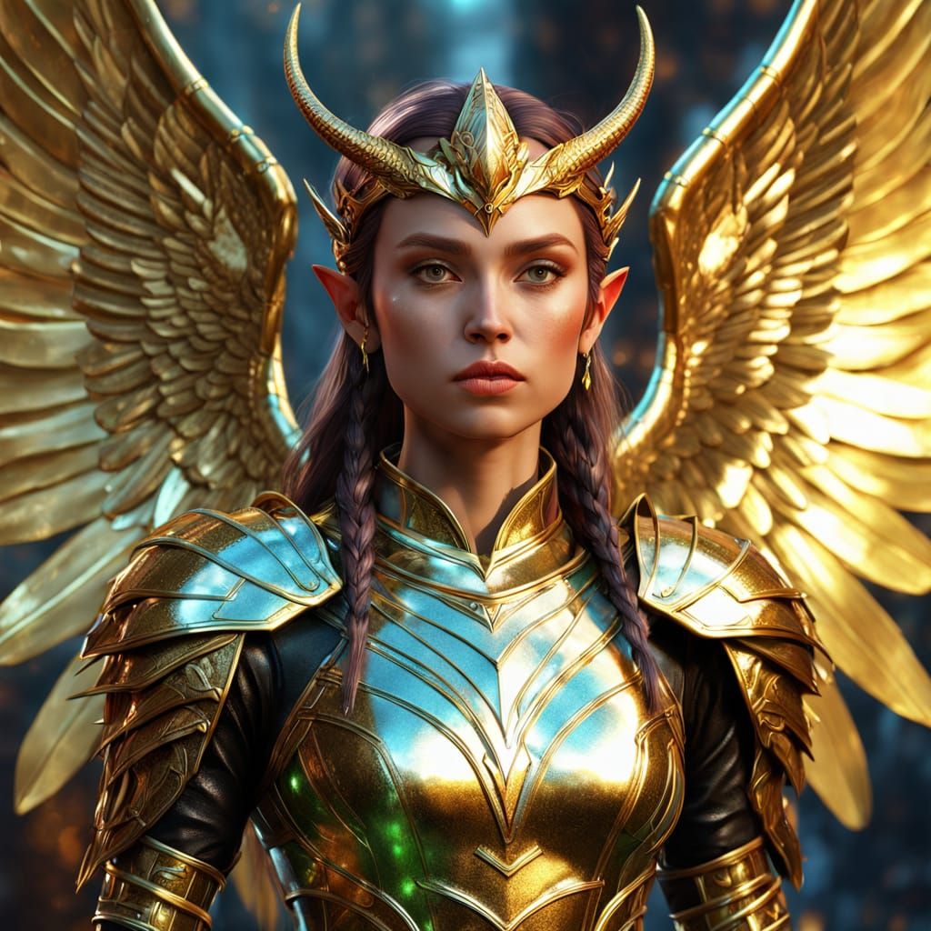 Warrior Princess in Shiny Armor with Wings