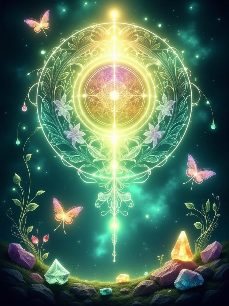 Ethereal Oracle Card Back with Glowing Portal and Butterflie...