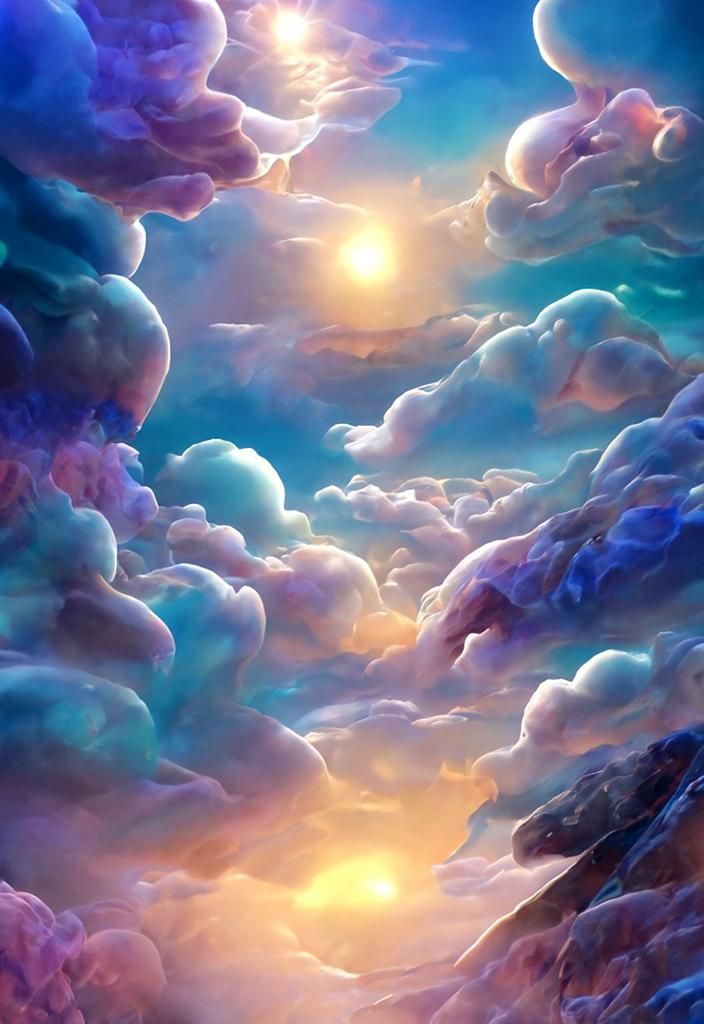 Cosmic Rainbow Cloud Garden: Fantasy Digital Art