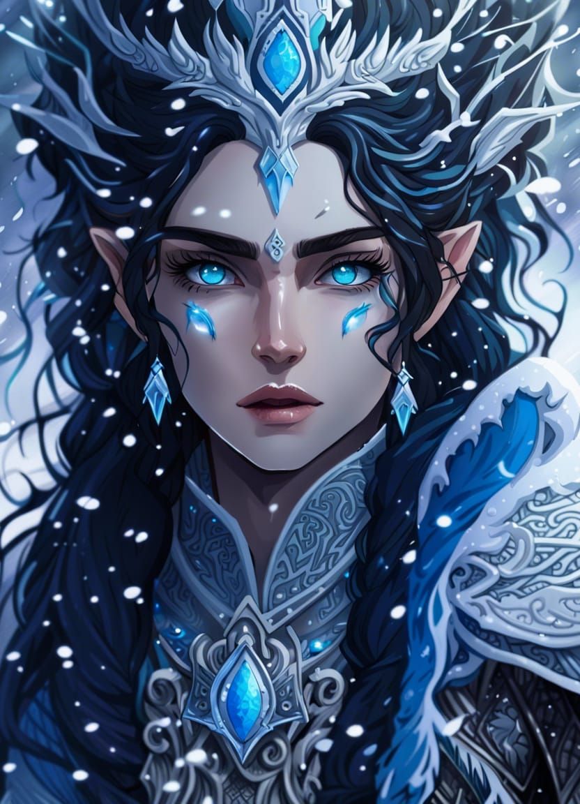 Anime Portrait of a Young Ice Elf Warrior