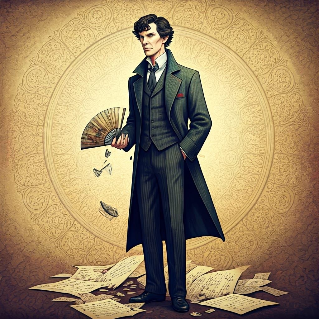 Sherlock Holmes with Broken Fan, Watercolor Style