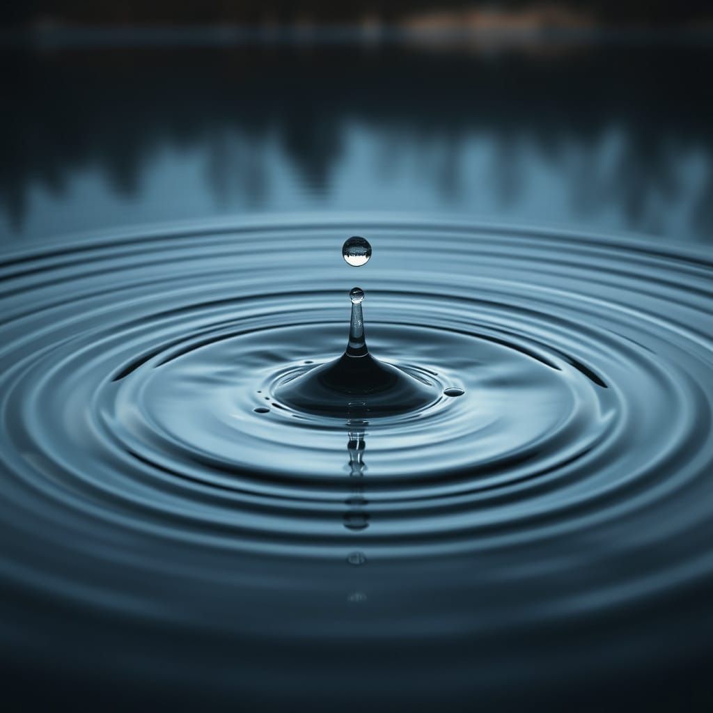 Water Droplet Creates Ripples on Serene Lake in Hyperrealist...