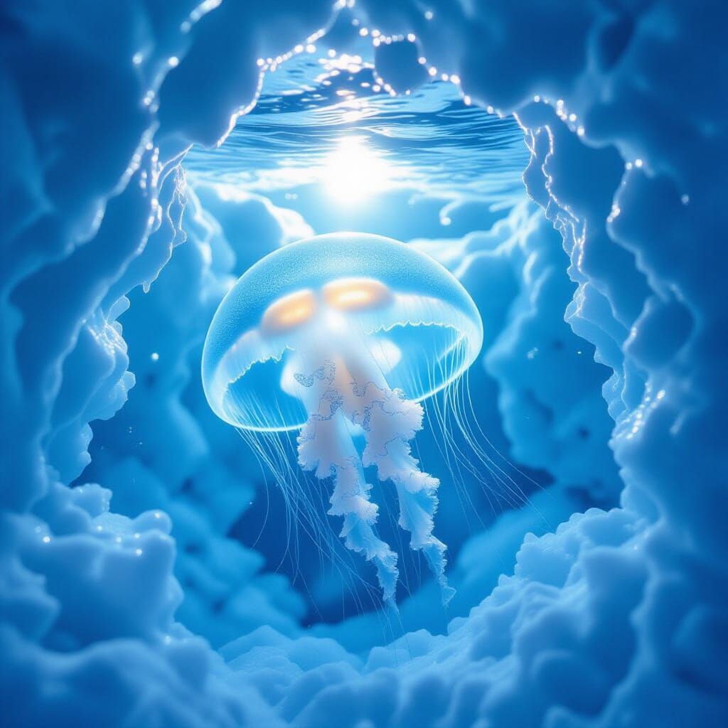 Moon Jellyfish Beneath Arctic Ice Bioluminescent Glow