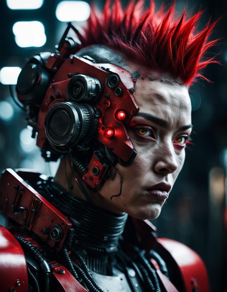 Cyberpunk Girl Meets Robot in Detailed Portrait