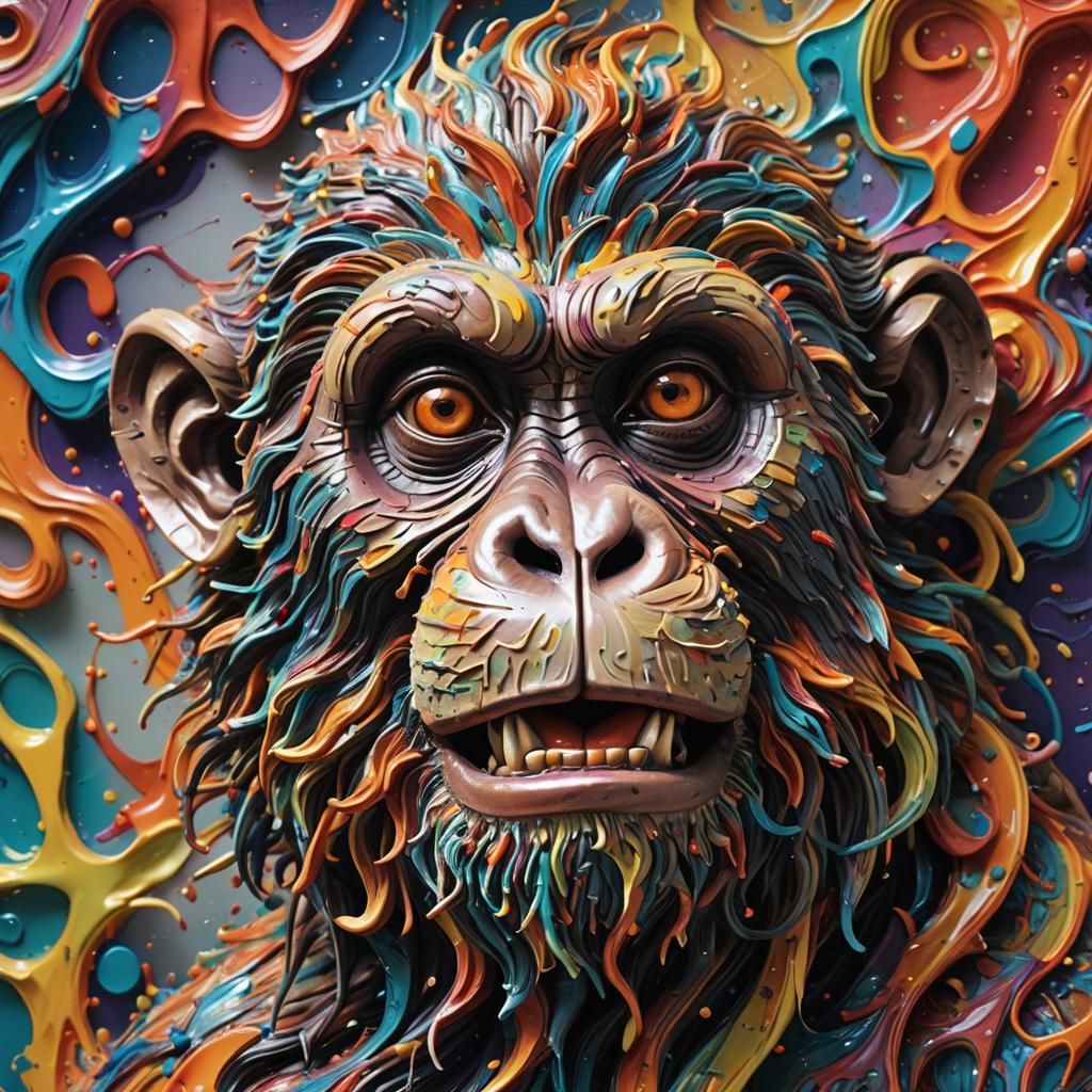 Hyperrealistic Super Glue Monkey Sculpture Splash Art