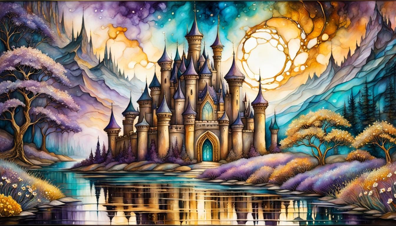 Enchanted Amber Castle in Whimsical Wonderland