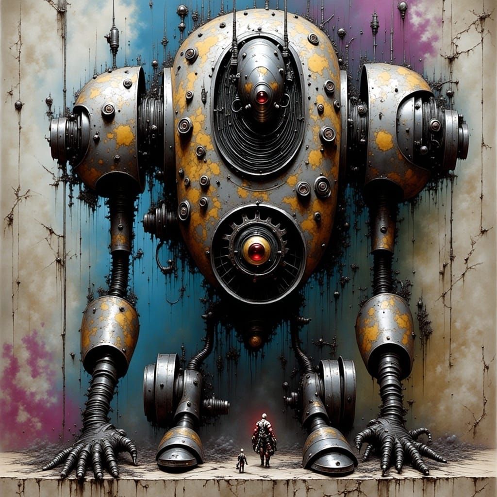 Futuristic Automatronic Robot in Industrial Decay