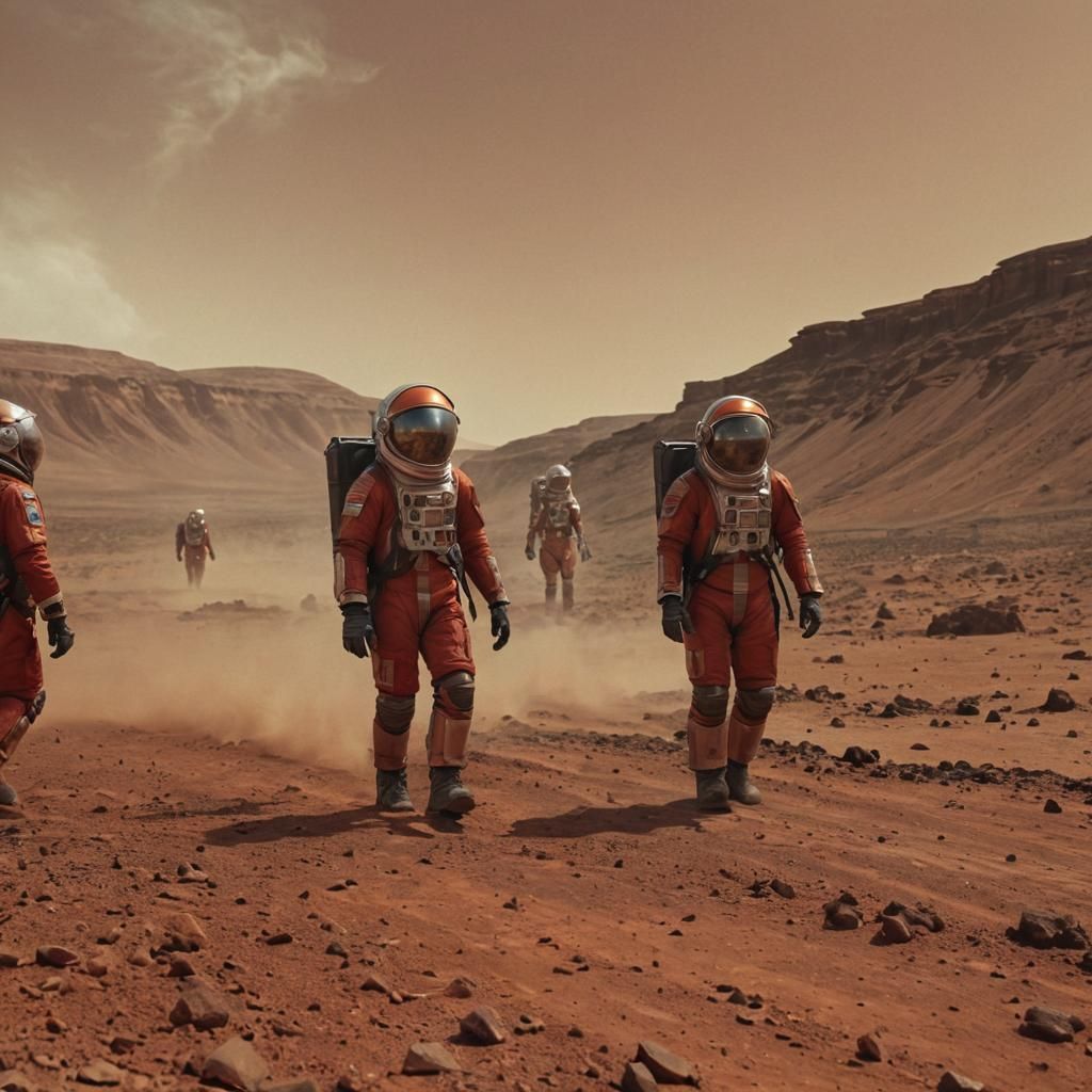 Humans on Mars in Surreal Sci-Fi Art