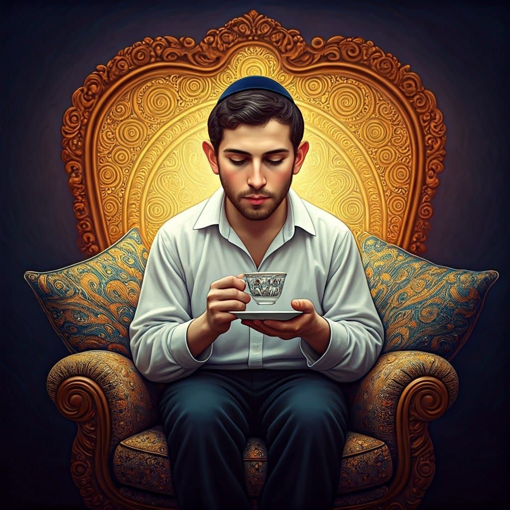 Scholar with Tea: Klimt-Inspired Serene Evening