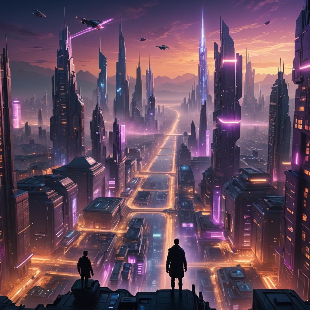 Futuristic Cityscape with Glowing Device: Matte Painting