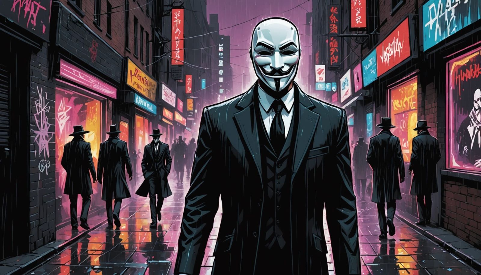 Faceless Revolution Portrait in Neon Alley