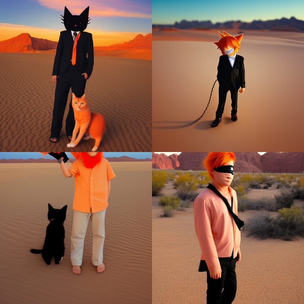 Anime Boy with Cat Ears at Desert Sunrise