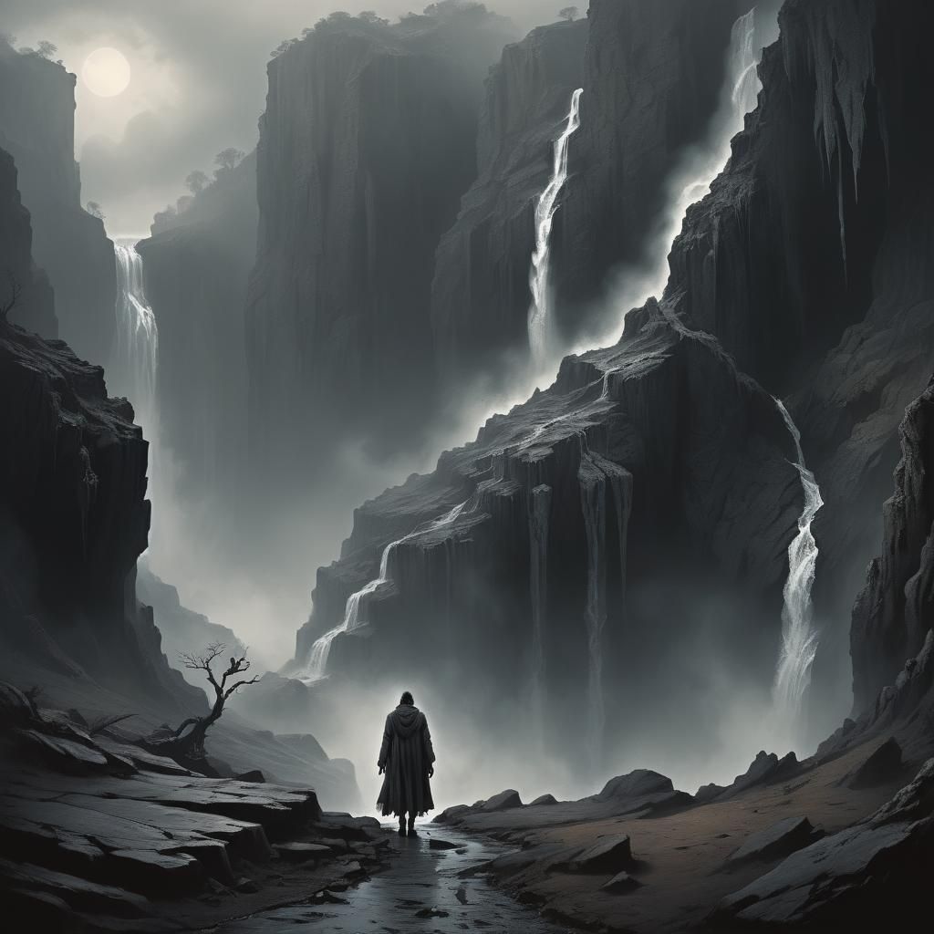 Dark Fantasy Figure Walks on Barren Alien World