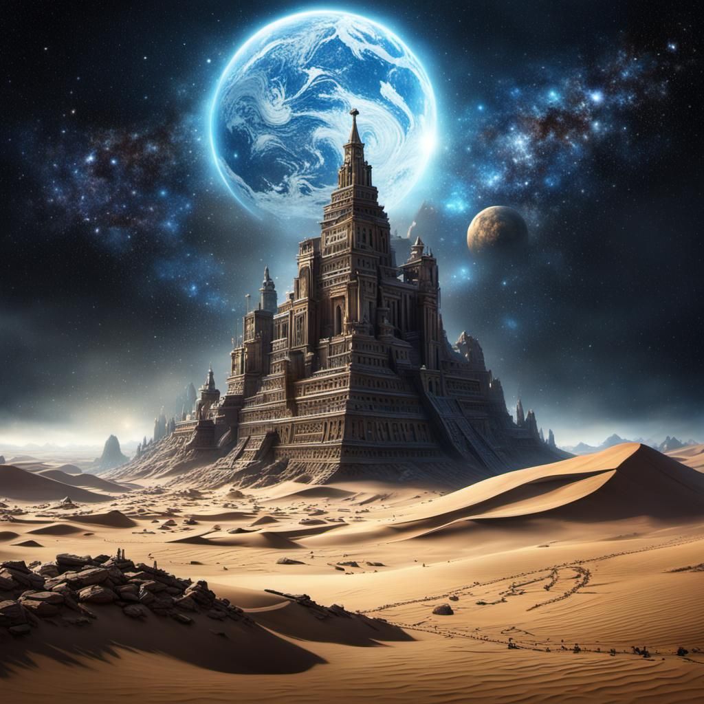 Lost Civilization Crumbling Under Stars: Digital Matte Paint...