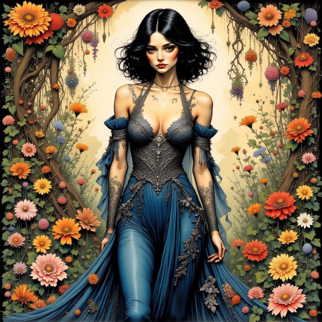 Ethereal Lady in Art Nouveau Bloom