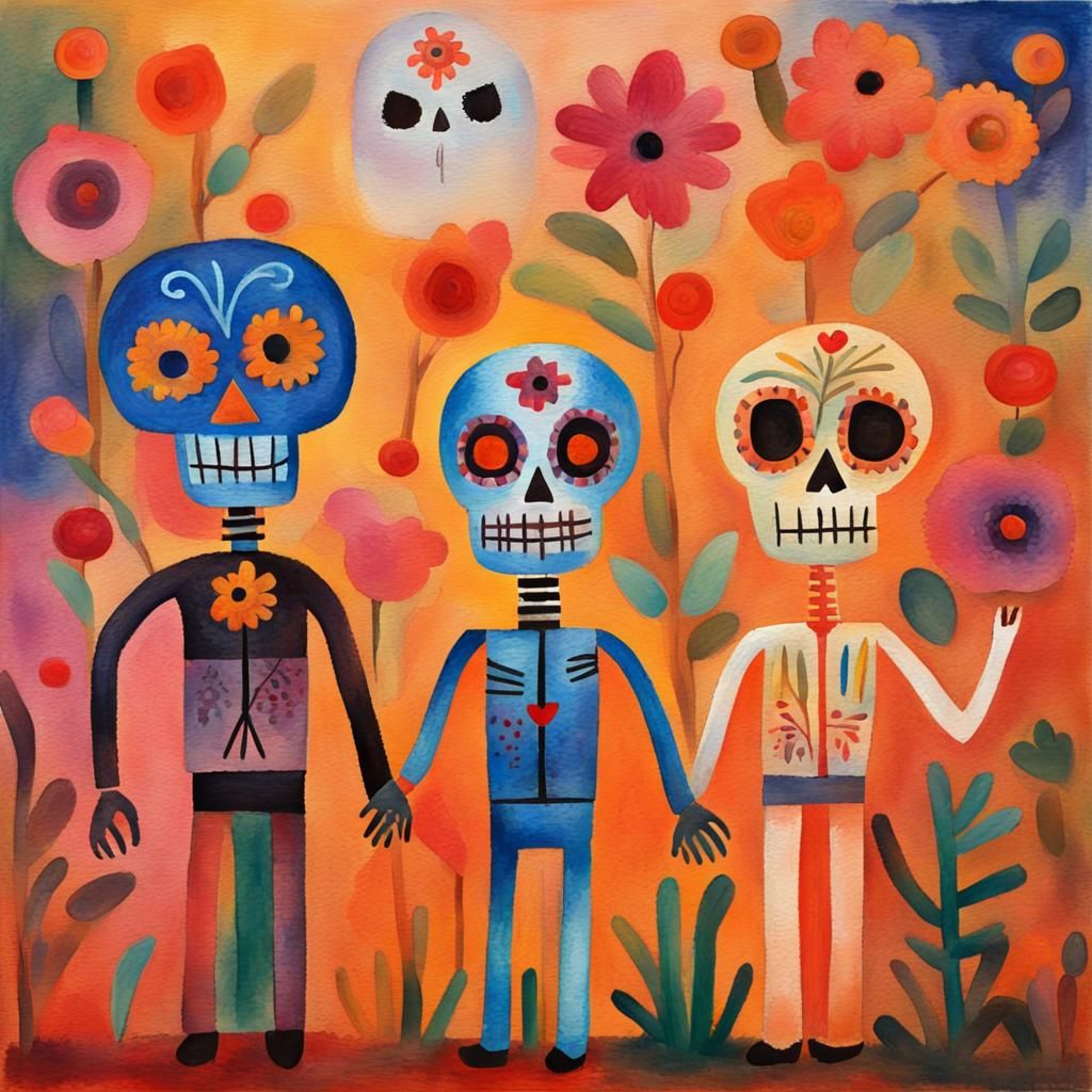 Dia de los Muertos in Gouache Style
