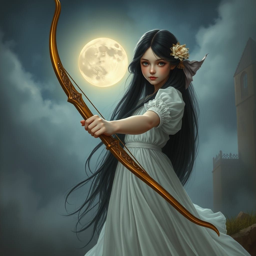 Girl with Golden Bow in Ethereal Fantasy Style